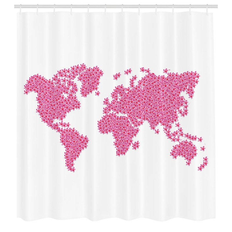 Harita Duş Perdesi Mor Çiçekli Dünya