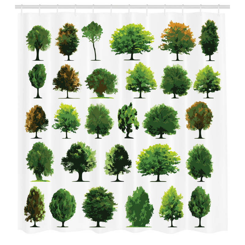 Doğa Duş Perdesi Orman Ağaçları Desenli