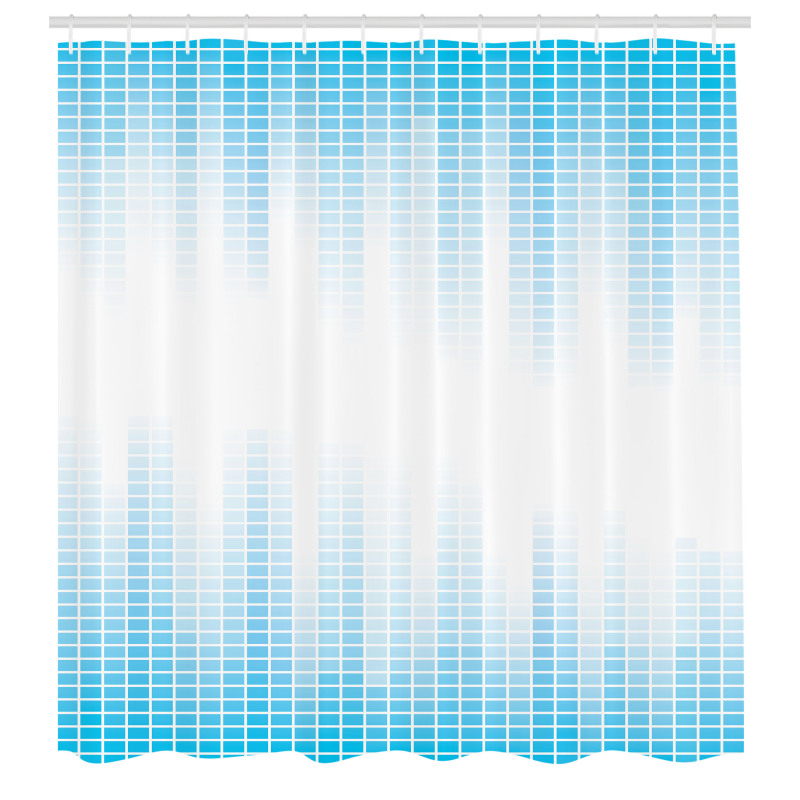 Geometrik Duş Perdesi Mavi Beyaz Ekolayzır