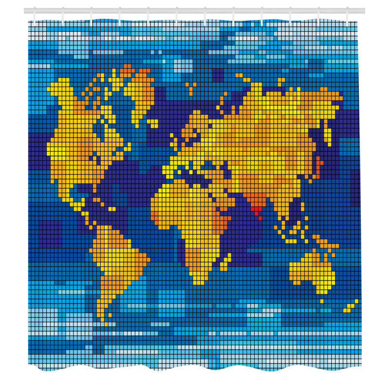 Haritalar Duş Perdesi Pikselli Dünya Haritası