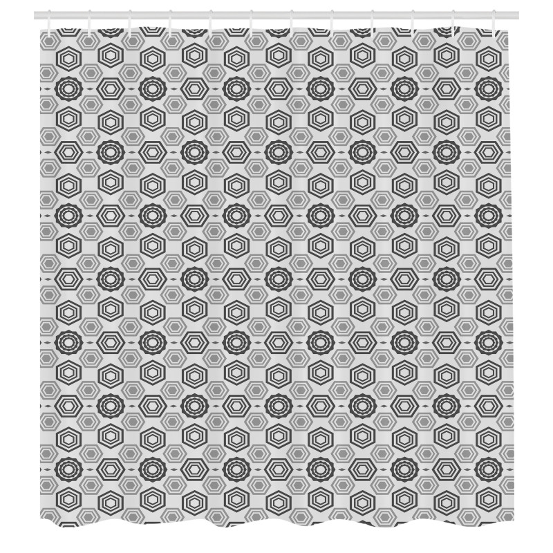 Gri Duş Perdesi Tek Ton Geometrik Detaylar Altıgen Şekilleri