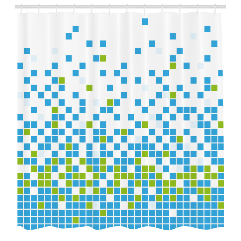 Geometrik Duş Perdesi Mavi Yeşil Kareler