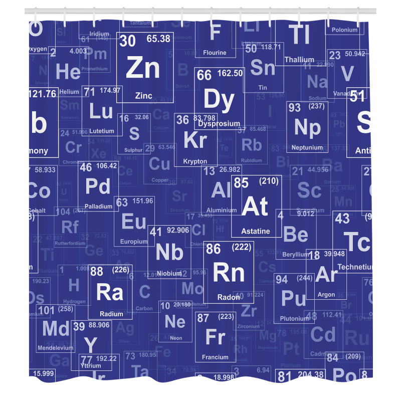 Eğitici Duş Perdesi Mavi Periyodik Cetvel Elementler
