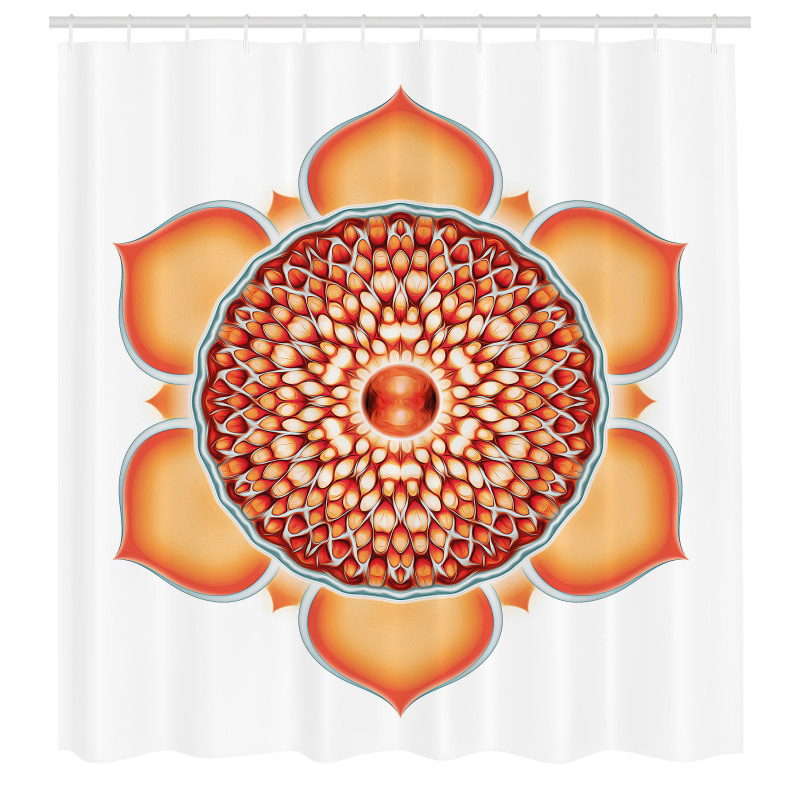 Etnik Duş Perdesi Turuncu Mandala Çiçeği