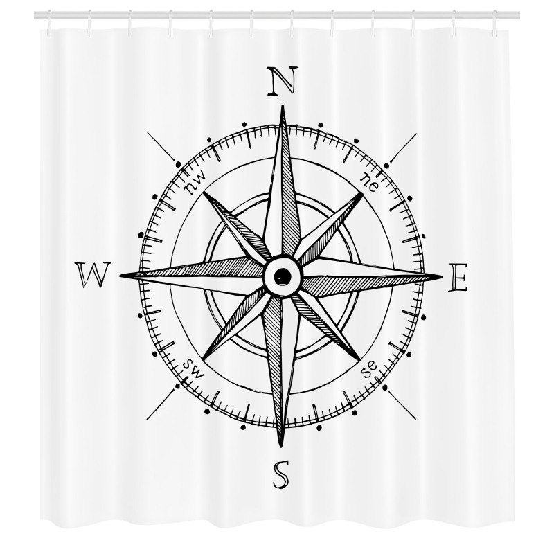 Pusula Duş Perdesi Tek Renk Elle Çizilmiş Gibi Yönerge Deseni