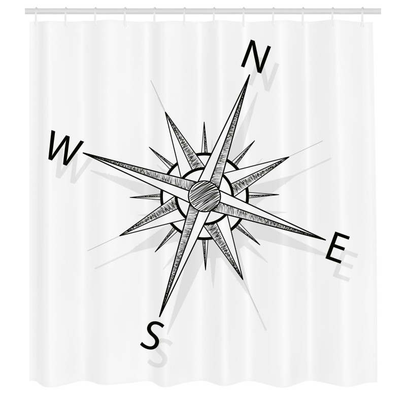 Pusula Duş Perdesi Siyah Beyaz Sade Tasarımlı Yön Göstergesi