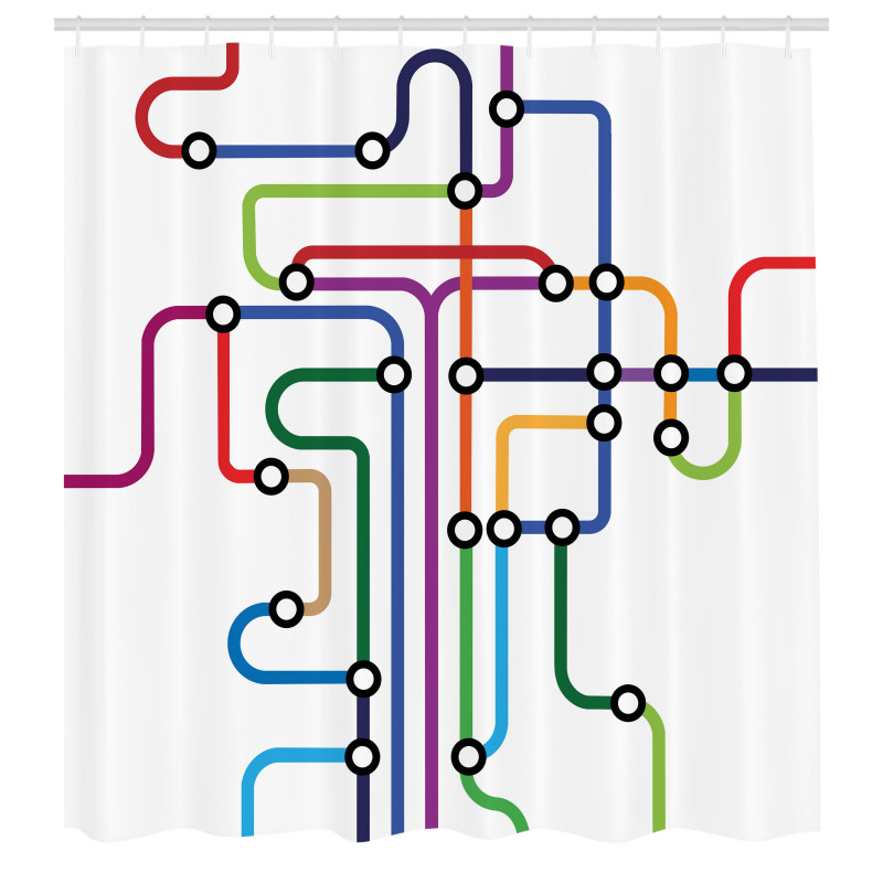 Çizgili Duş Perdesi Rengarenk Metro Hattı Esintili Şeritler