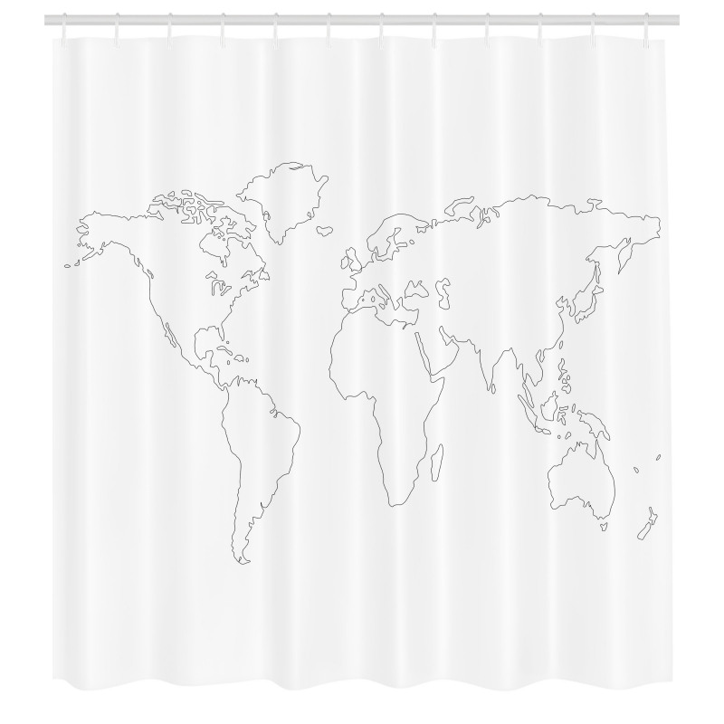 Haritalar Duş Perdesi Beyaz Siyah Harita