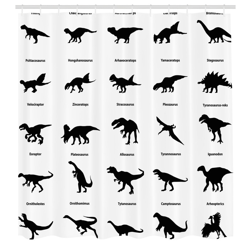 Doğa Duş Perdesi Siyah Beyaz Dinozorlar