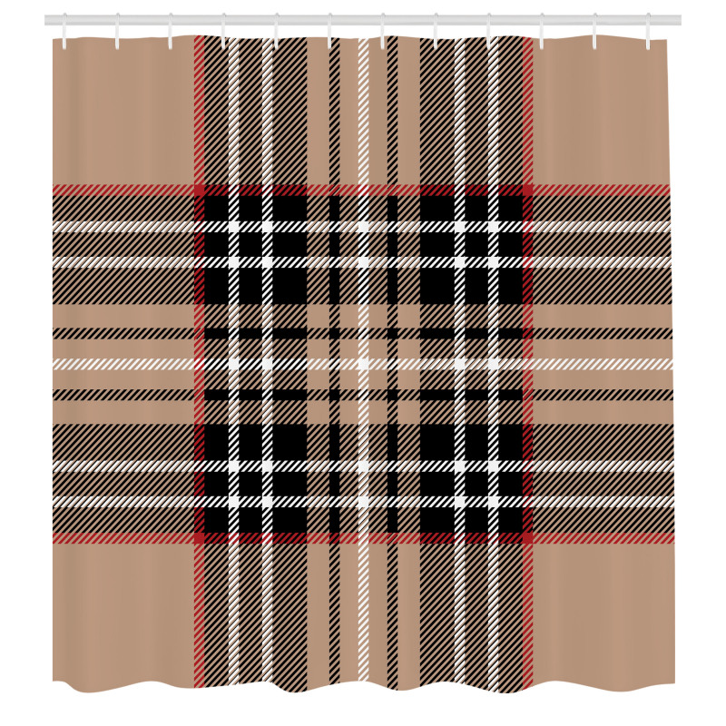 Çizgili Duş Perdesi Siyahlı Ekose Desenli