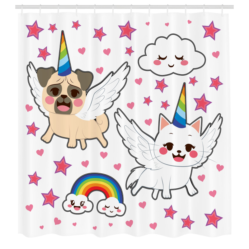 Komik Duş Perdesi Unicorn Köpek ve Kedi