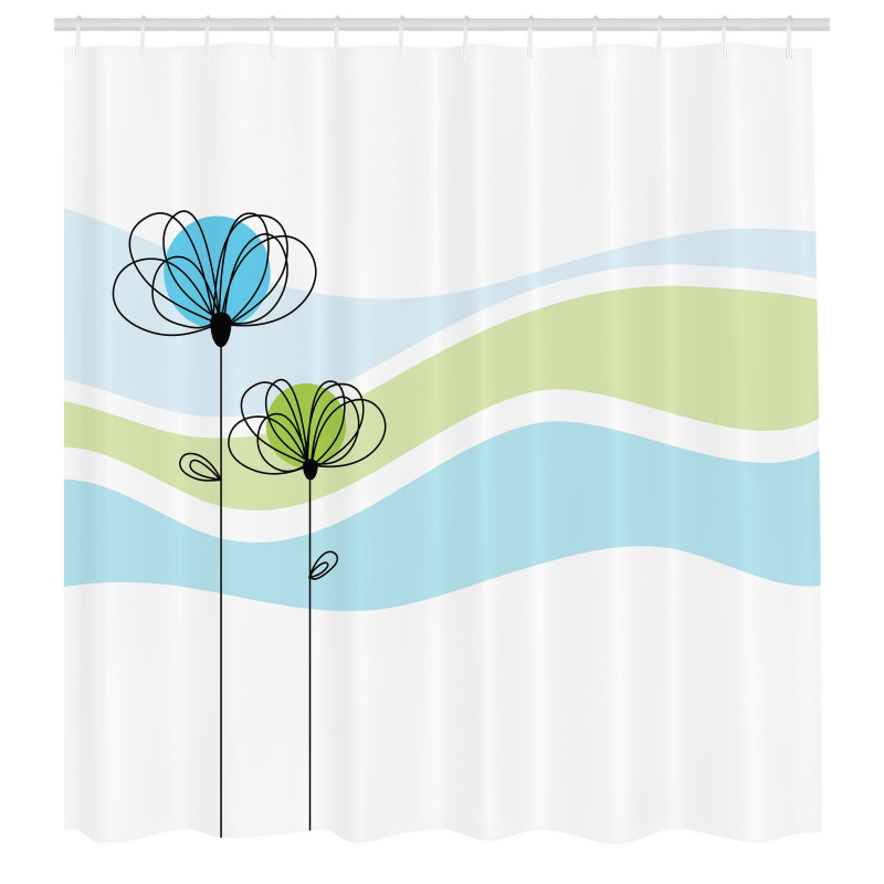 Soyut Duş Perdesi Mavi ve Yeşil Çiçekli