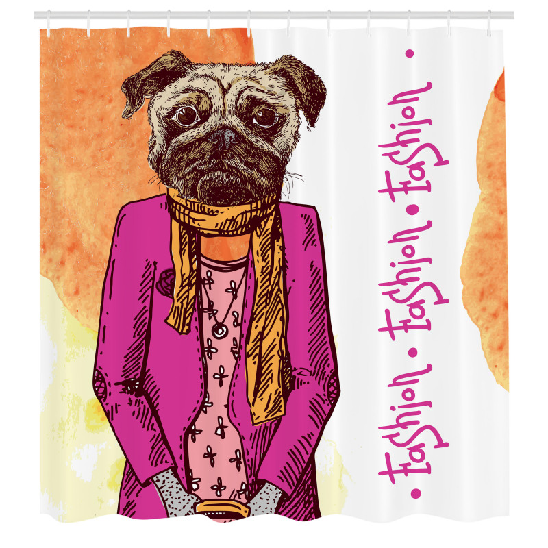 Pug Köpek Duş Perdesi Stil İkonu Ceketli Hayvan Moda Komik Tema