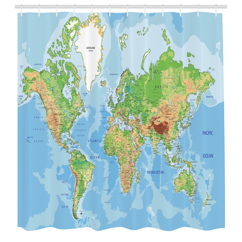 Haritalar Duş Perdesi Dünya Çizimi Desenli