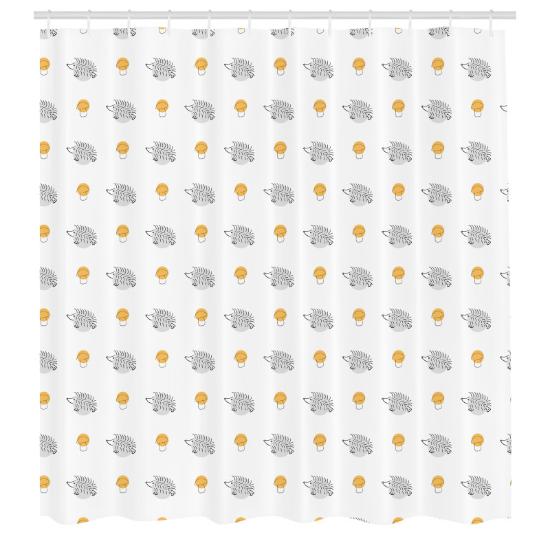 Grafik Duş Perdesi Soyut Sade Kirpi ve Mantar İllüstrasyonları