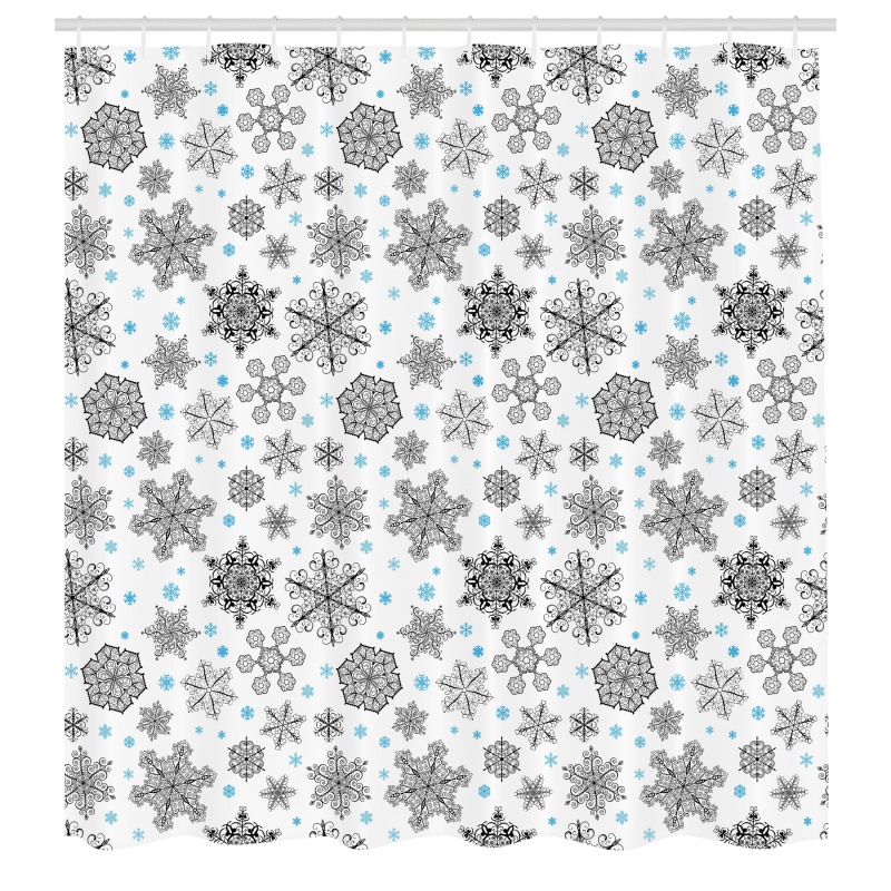 Grafik Duş Perdesi Farklı Motiflerle Oluşturulmuş Kar Taneleri