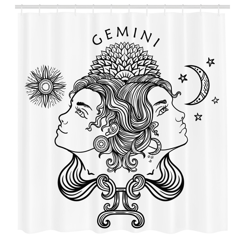 Burç Duş Perdesi Güneş ve Aylı Astrolojik İkizler Sembolü Model