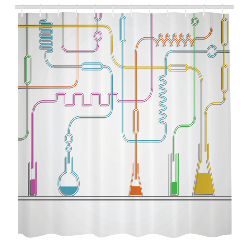 Bilim Duş Perdesi Kimya Laboratuvarındaki Deney Kapları Desenli