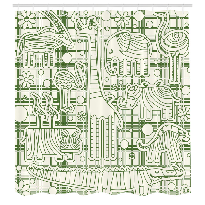 Doğa Duş Perdesi Afrika Hayvanları Desenli Çiçek Dekoratif