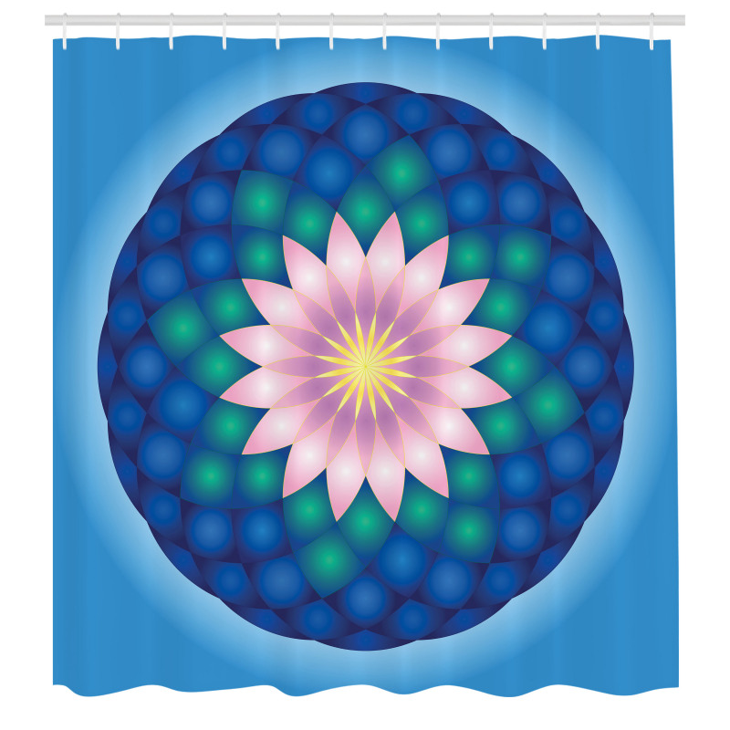 Meditasyon Duş Perdesi Mandala Ortasındaki Lotus Çiçeği Desenli