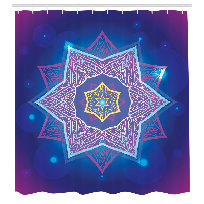 Yoga Duş Perdesi Neon Renkler İçinde Dekoratif Mandala Desenli