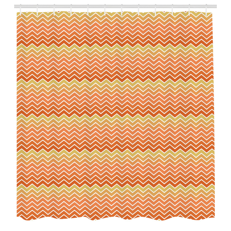 Geometrik Duş Perdesi Turuncu ve Sarı Zikzak Desenli Beyaz