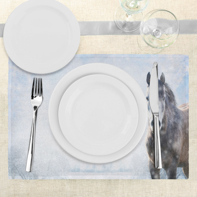 Grey Horse Snow Scenery Place Mats