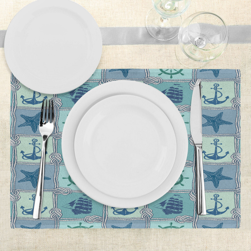 Ships Wheel Turquoise Place Mats