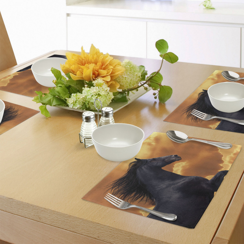 Galloping Friesian Horse Place Mats