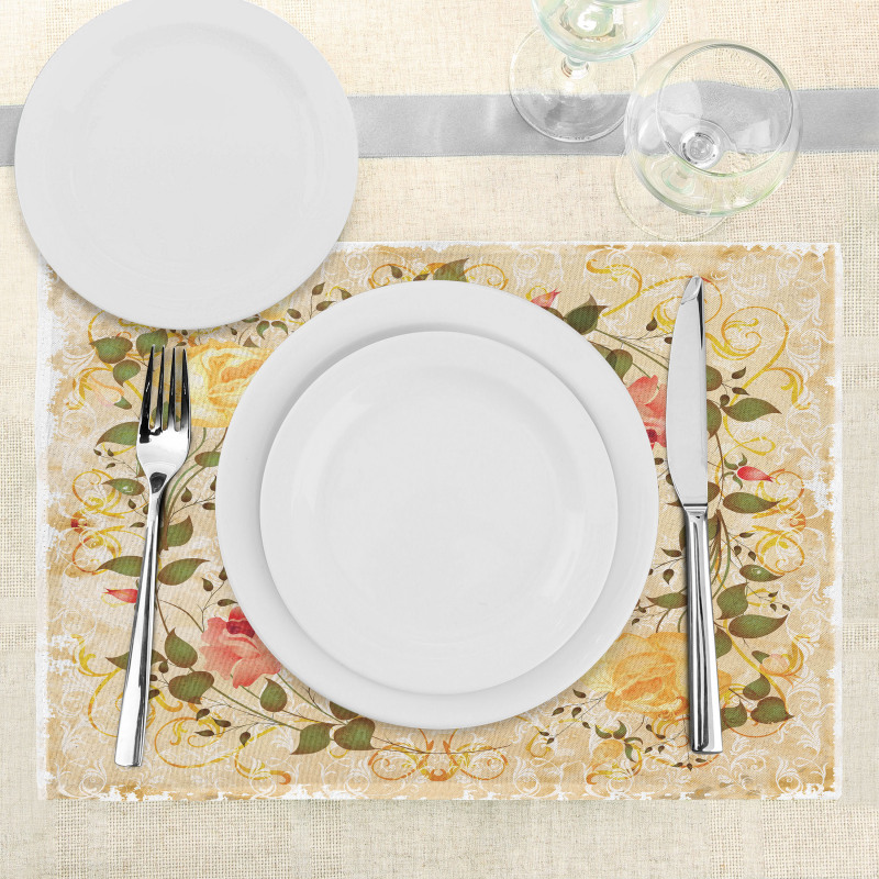 Leaves Roses Floral Place Mats
