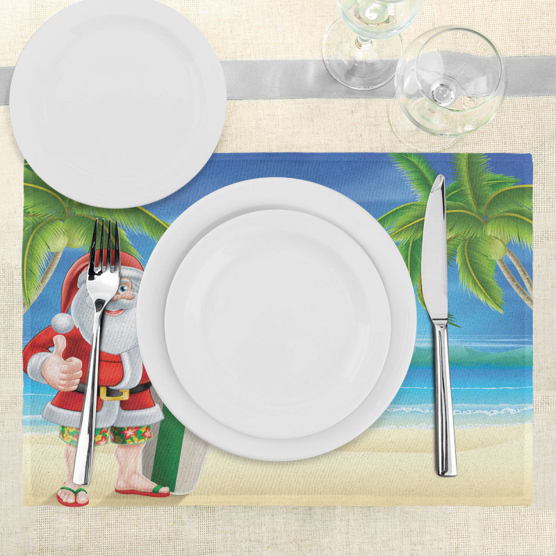 Santa with Surfboard Place Mats