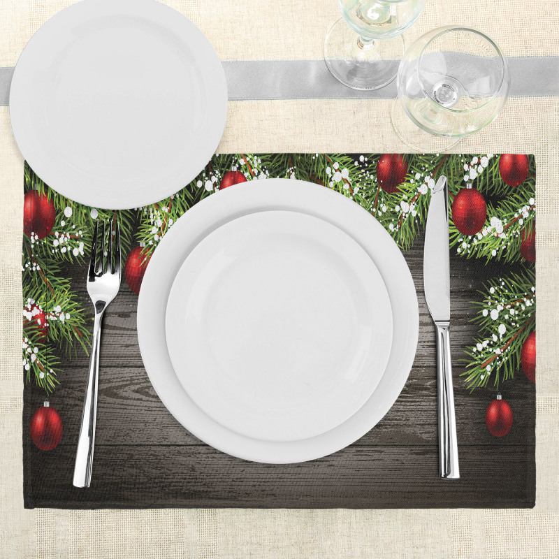 Red Balls Fir Branch Place Mats