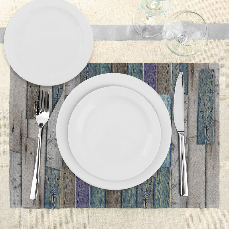 Blue Grey Planks Grunge Place Mats