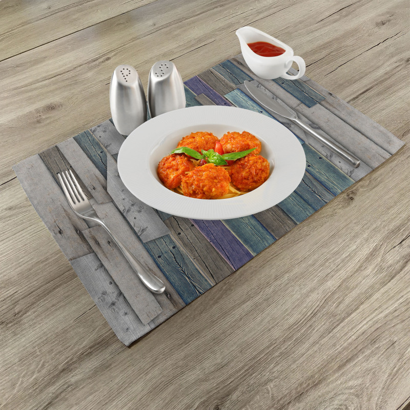 Blue Grey Planks Grunge Place Mats