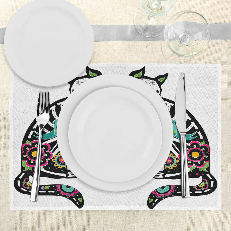 Skeleton Cats Skull Place Mats