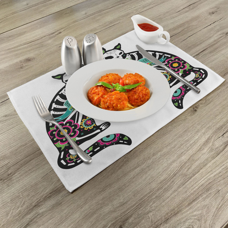 Skeleton Cats Skull Place Mats