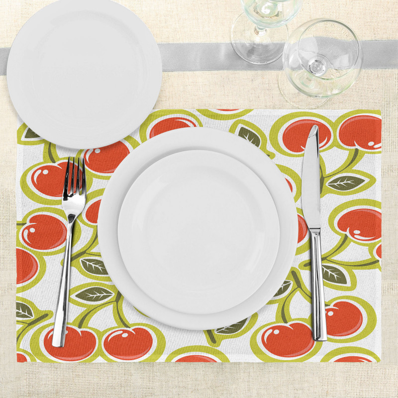 Cherry and Leaves Pattern Place Mats