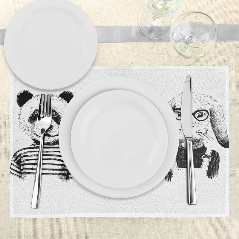 Hipster Panda Cigar Fox Place Mats