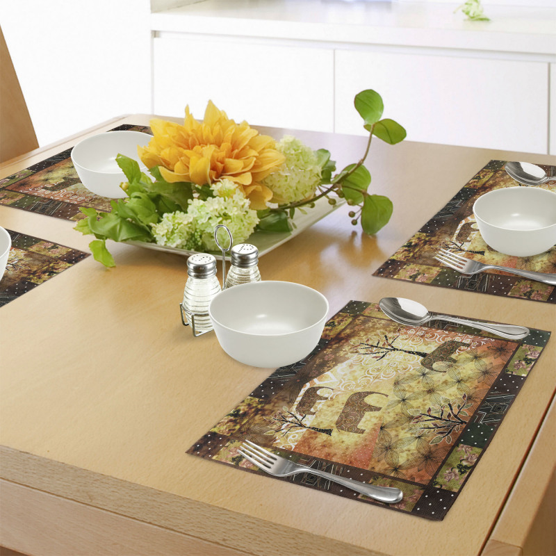 Grunge Elephants Roses Place Mats