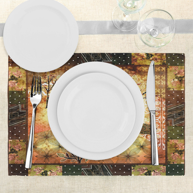 Grunge Elephants Roses Place Mats