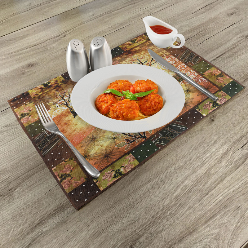 Grunge Elephants Roses Place Mats