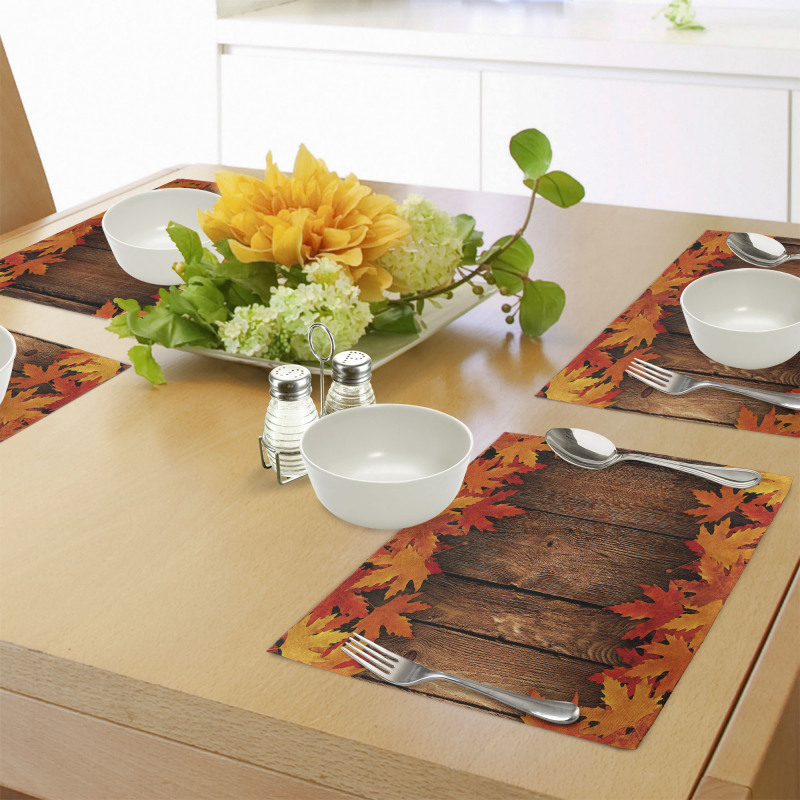 Leaves on the Wooden Board Place Mats