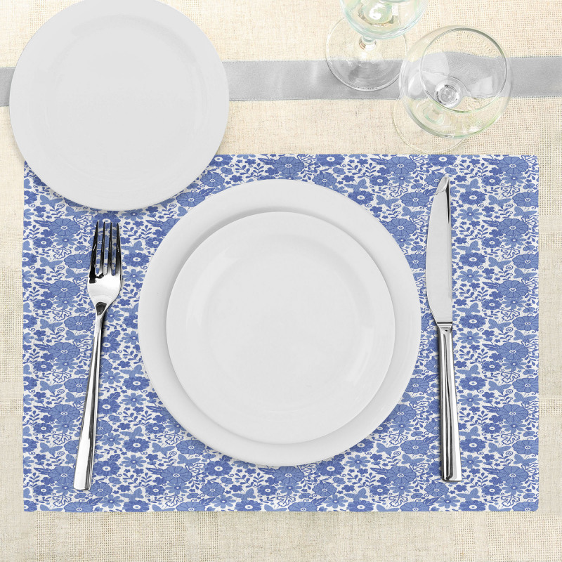 Delft Style Doodle Floral Place Mats