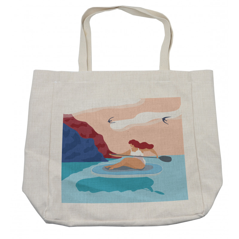 Girl on Surfboard Seascape Shopping Bag