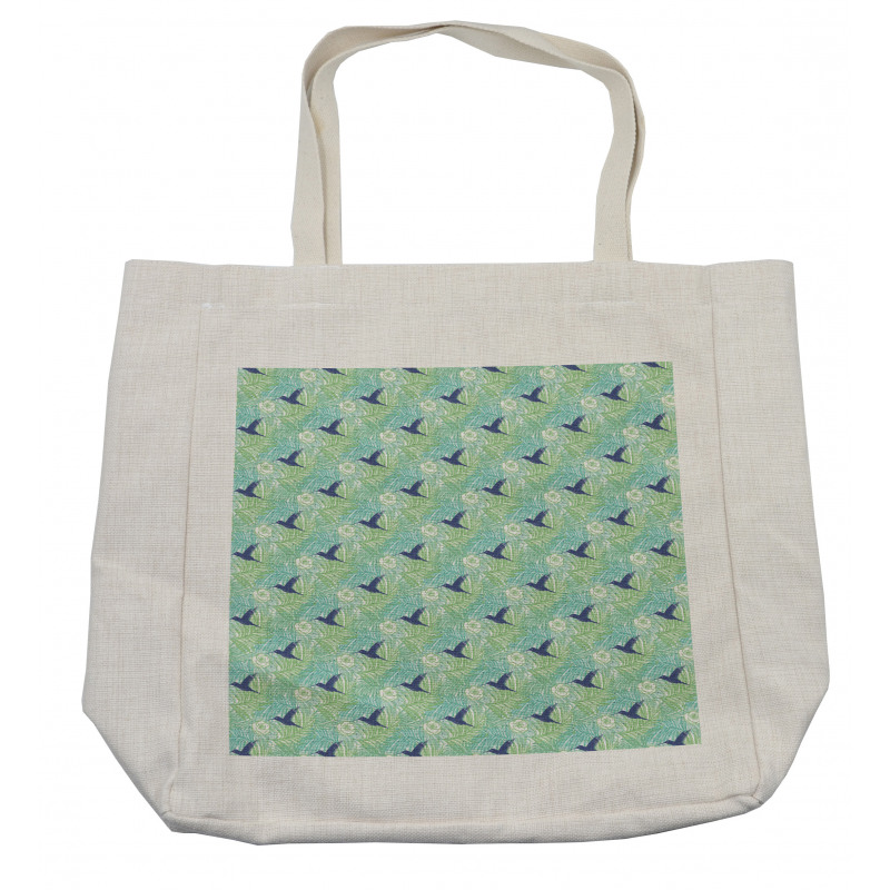 Palm Leaves Flowers and Bird Shopping Bag