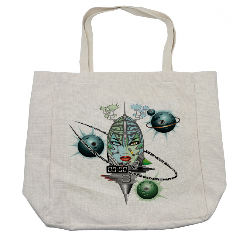 Futuristic Girl Planets Shopping Bag