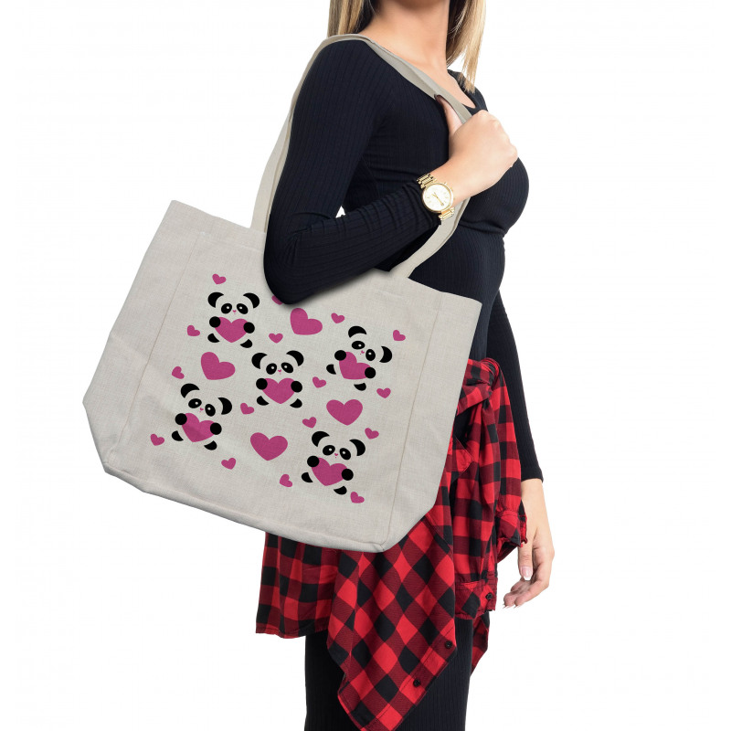 Love Pandas Hearts Shopping Bag