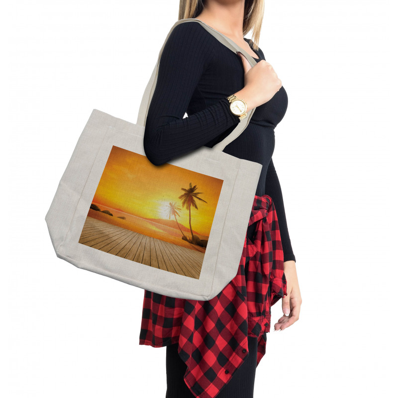 Wooden Deck Sunset Shopping Bag