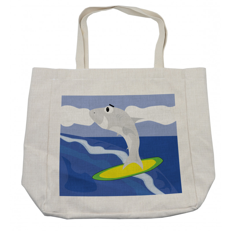 Shark Fish on a Surfboard Shopping Bag