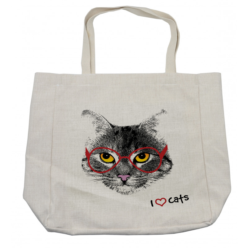 Nerd Cat with Glasses Shopping Bag